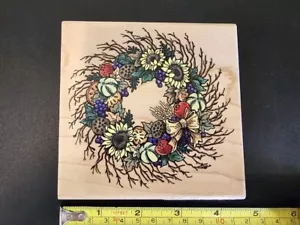 Stampendous Harvest Wreath Sunflowers W005 Wood Mounted Rubber Stamp - Picture 1 of 5