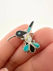 Native American sterling silver turquoise abalone hummingbird pendant pin - Picture 1 of 6