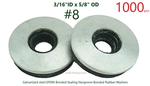 Washers, #8 x 5/8" Galvanized Steel EPDM Bonded Sealing Neoprene Rubber 1000 pcs - Picture 1 of 8