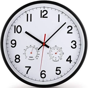12-Inch Wall Clock with Temperature and Humidity Battery Operated Indoor Cloc... - Picture 1 of 6