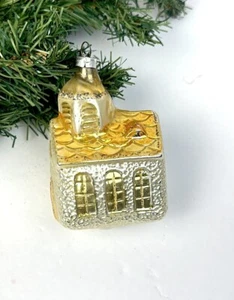 Vintage West Germany Christmas Ornament Blown Mercury Glass House Church Village - Picture 1 of 9