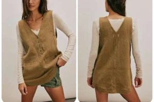 New Free People We the Free Pinstriped Shortall Mini Dress S - Picture 1 of 2