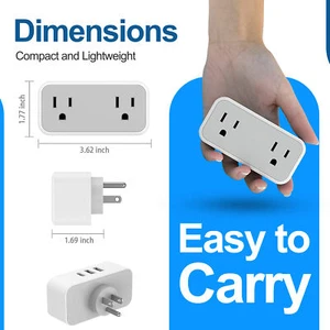 Multi Plug Outlet Extender with 2 Electrical Outlets 3 USB Chargers NON Surge - Picture 1 of 8