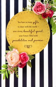 Sincere GRADUATION Card FOR WOMAN, Rose Flower Stripes by American Greetings +✉ - Picture 1 of 5