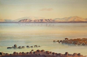 NEW ZEALANDER KJ ANDREWS Sd ORIG W/C LANDSCAPE "TOWARD EVENING LAKE OHAU" FRAMED - Picture 1 of 10