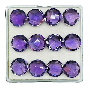 12 Pcs Natural Amethyst 11mm Round Checker Cut Loose Untreated Gemstones Lot - Picture 1 of 9
