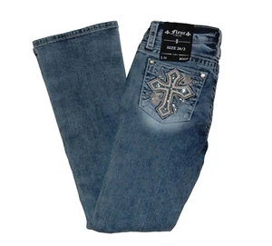 NWT Fleur by Miss Me Cross Sequin Boot Blue Jeans - Picture 1 of 4