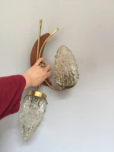 VINTAGE 1950-70'S PLYWOOD DOUBLE BULLET SHADE WALL LIGHT - Picture 1 of 9