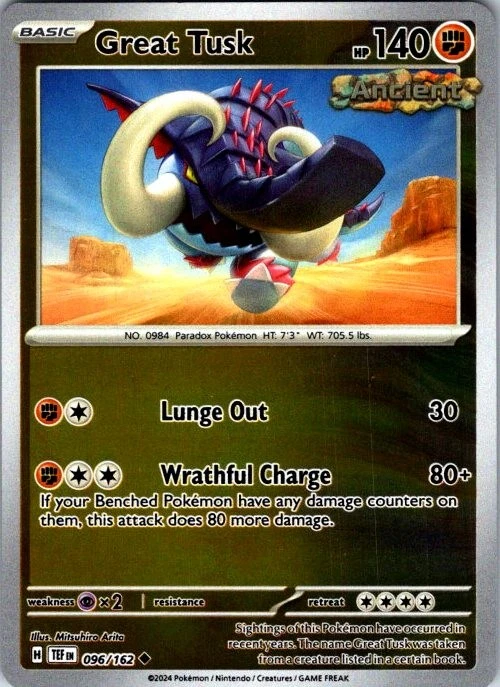 Pokemon | SV05: Temporal Forces | Great Tusk - | 096/162 | Reverse Holo | NM - Image 1 of 1