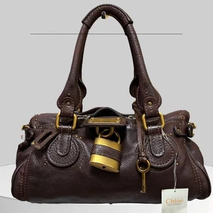 Chloe Paddington Handtasche Leder dunkelbraun Vorhängeschloss Schlüssel gebraucht 110116 - Bild 1 von 14