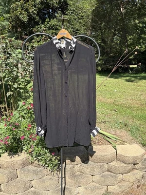 De colección años 70/80 para mujer transparente de gran tamaño con botones y cuello a cuadros Foto 1 de 4