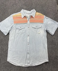Camisa de hierro y resina para hombre XL azul naranja 100 % algodón manga corta con botones - Imagen 1 de 14