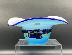 Bloque Cristal Boca Arte Soplado Vidrio Sombrero Cuenco Azul Millefiori Arco Corte a Mano Esmalte - Imagen 1 de 9
