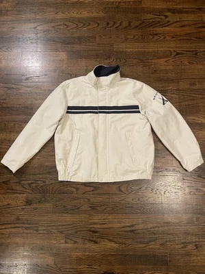 Nautica Jacket Mens XL Ivory Stripe Windbreaker Mesh Lined Sail Logo Yacht - Image 1 of 4