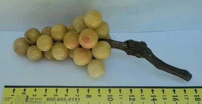 Vintage Large Italian Alabaster Marble Grapes Wood Stem Cluster 18" MCM - Image 1 of 4