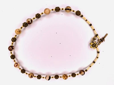 Collar Earth Roots Jaspe - Acentos de piedra azabache y bronce - Hecho a mano 57 cm Foto 1 de 4