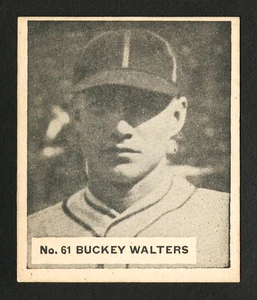 WORLD WIDE GUM 1936 #61 BUCKEY (BUCKY) WALTERS ~ POSIBLE CORTE RC ~ ESTADO EM - Imagen 1 de 2