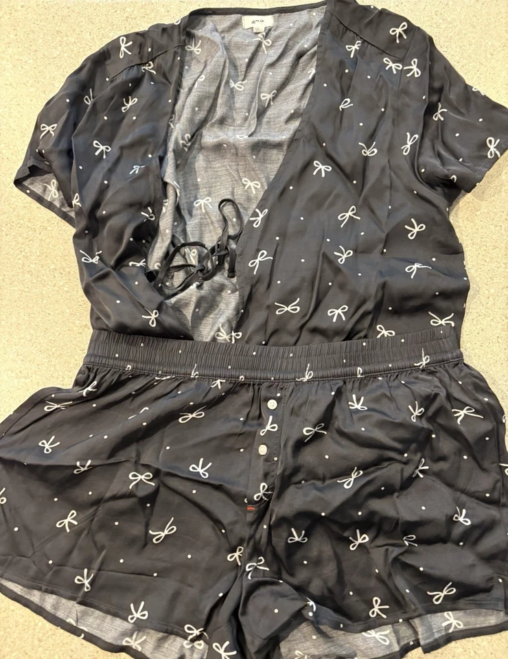 NWOT Aerie By American Eagle Satin Tie Front Pajama Top And Boxer Set Small/med - Image 1 of 4