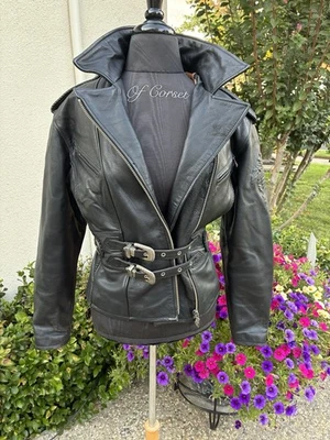 Harley Davidson MUJERES Pequeña Vintage Chaqueta de Cuero Sierra Rosa Repujado Motociclista Foto 1 de 4