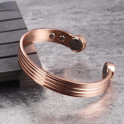 Copper Magnetic Cuff Bracelet Men Adjustable Stripe Vintage Health Jewelry - Image 1 of 4