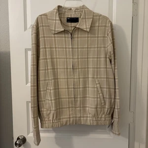 ASOS DESIGN smart crepe check Harrington jacket ecru SZ MED Bomber Style Casual - Picture 1 of 13