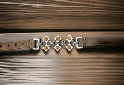 Cinturón Y2K Italia Cuero Floral Cadena Eslabón Mujer Cintura Med Cadera Marrón Plata  Foto 1 de 4