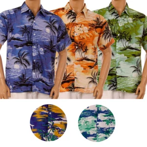 Men's Hawaiian Tropical Shirt Summer Aloha Beach Party Button Casual Loose Fit - Picture 1 of 38
