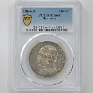 1864 Germany Hanover Kingdom George V 1 Thaler 18,52Grams Silver Coin PCGS MS 64 - Picture 1 of 4