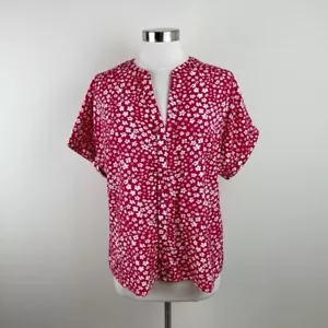 Shein Red White Floral Short Sleeve Top Women XL Extra Large - Picture 1 of 5