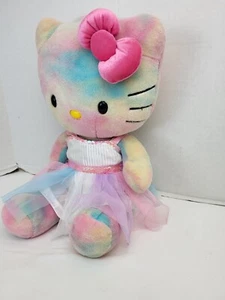 Build A Bear Tie Dye Hello Kitty Plush & Bow BAB Pastel Watercolor Sanrio Dress - Picture 1 of 14