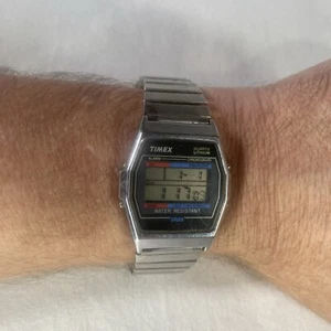 Reloj Timex Digital Cronógrafo Alarma Temporizador Resistente al Agua Acero Inoxidable De Colección - Imagen 1 de 9