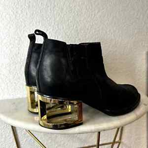Jeffrey Campbell Ibiza Metcalf Block Boot Womens Size 7 Black Gold Block Heel 