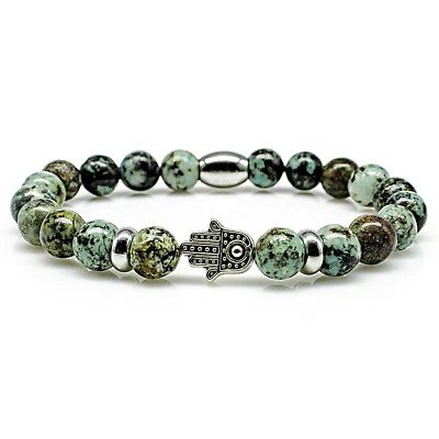 African Türkis Armband Bracelet Perlenarmband Hand Fatima R grün 8mm Edelstahl - Bild 1 von 2