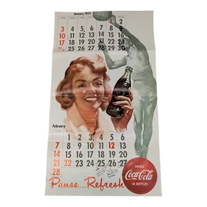 Vintage 1954 Coca Cola Calendar Poster Basketball January/February Coke Sign - Picture 1 of 6