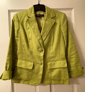 Anne Klein Linen Women’s Blazer Jacket Apple Green 2 Button 2 Pocket Size 4 EUC - Picture 1 of 4