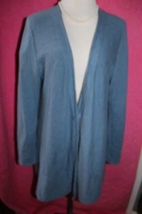 PURE JILL Blue Cotton Cashmere Cardigan Sz M Tunic Sweater Snaps Pockets V-Neck - Picture 1 of 4