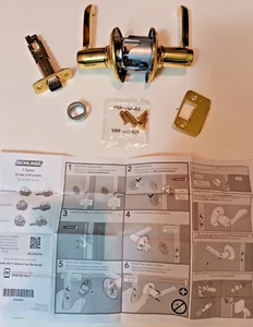 Schlage F10 FLA 605 Flair Door Knob Lever, Hall & Closet Passage Bright Brass - Picture 1 of 8