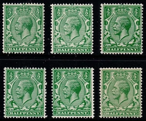 1924 KGV Block Cypher ½d Green Specialised Shades U/M Set N33(1)-(6) - Picture 1 of 1