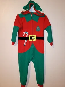 Boys Green & Red Fleece Elf Christmas Hoodie Sleeper Pajamas Size 4 - Picture 1 of 3