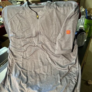 McDonalds Employee Shirt Mens L-R Gray 1/4 Zip Polyester Short Sleeve Uniform - Picture 1 of 6