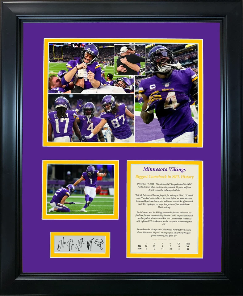 Collage de fotos de 12"x15" grabado facsímil de regreso récord de los Vikingos NFL enmarcado Foto 1 de 1