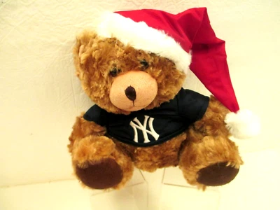 New York Yankees Plush 12 Inch Sitting Teddy Bear With NY Shirt And Santa Cap - Image 1 of 4