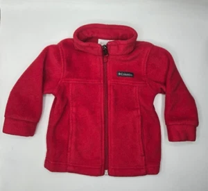 Red Toddler Columbia Fleece Zip Up Jacket Red Size 6-12 months Pockets VGC - Picture 1 of 8