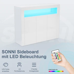 Sideboard Kommode Anrichte Highboard mit LED Beleuchtung Weiß Hochglanz 116cm - Bild 1 von 20