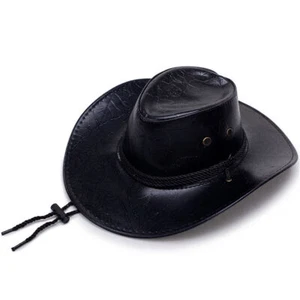 Herren Leder Cowboy Hut Vintage Western Cowboy Hut mit verstellbarem Riemen - Picture 1 of 9