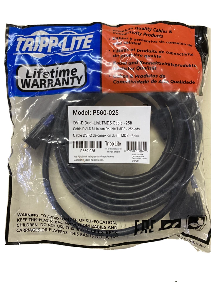 Tripp Lite 25ft DVI Dual Link Digital TMDS Monitor Cbale DVI-D M/M 25' P560-025 - Image 1 of 2
