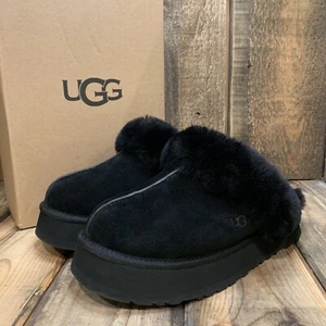 UGG DISQUETTE PLATEAU SLIPPER SLIDE CLOG SCHWARZ WILDLEDER WOLLE DAMEN US 8 UK 6 EU 39 - Bild 1 von 18