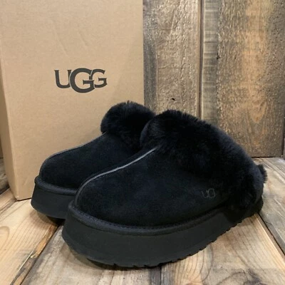 UGG DISQUETTE PLATFORM SLIPPER SLIDE CLOG BLACK SUEDE WOOL WOMEN US 8 UK 6 EU 39 - Image 1 of 4
