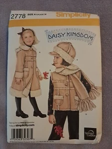 Daisy Kingdom Child Winter Coat Vest Scarf Hat Size A 3-8 Simplicity 2778 Uncut - Picture 1 of 3