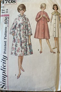 De colección Años 60 Simplicity 4708 Bata de Baño Casa Vestido Volantes Costura Patrón Talla 14 b34 - Imagen 1 de 2